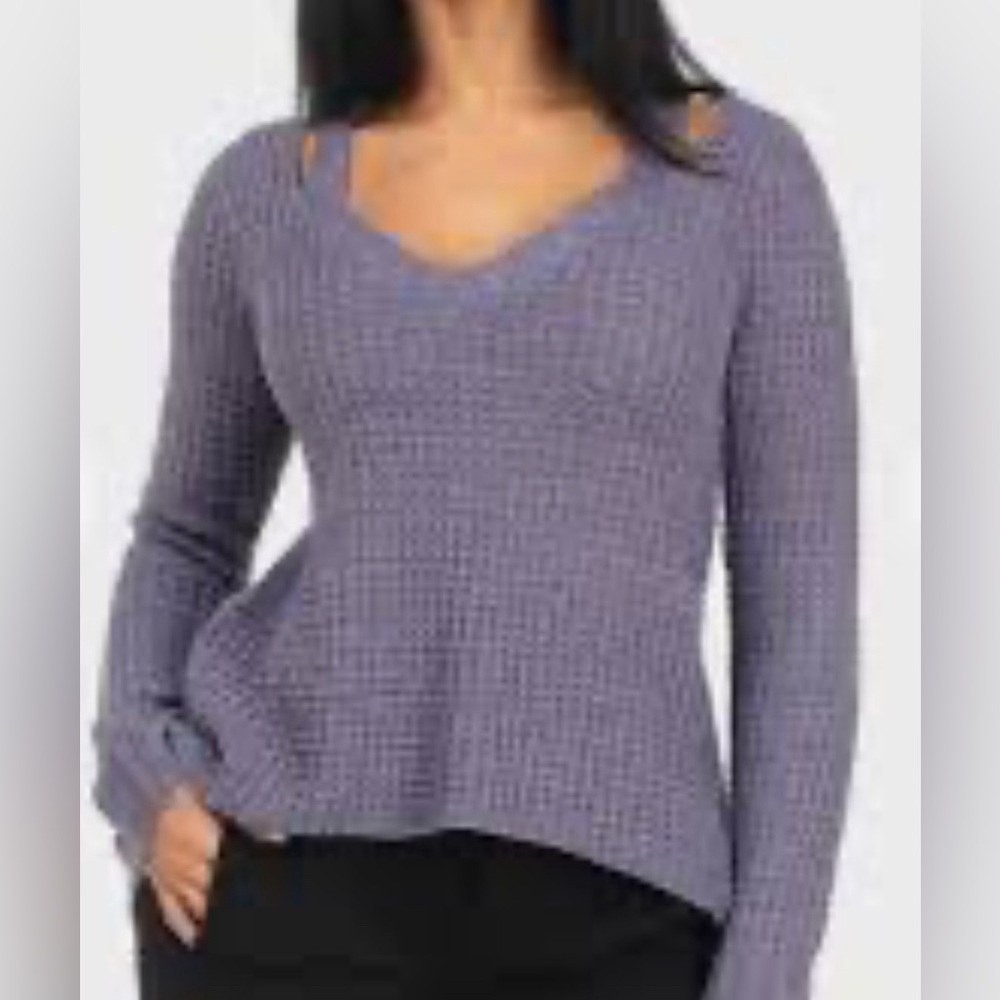 Derek Heart Lavender Purple Knit Pullover Sweater Top with Cut Outs Soft Size M - Picture 4 of 10